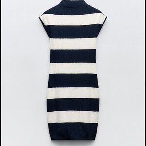 Navy and White Striped Sweater Dress